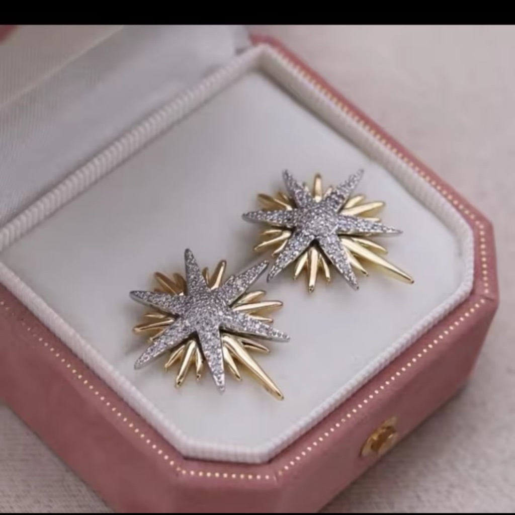 Gorgeous 14kt Gold Plated Sunburst Earrings With Swarovski Elements #203